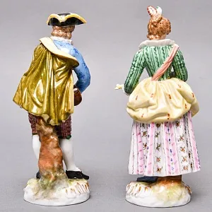  Антикварные Парные статуэтки «Музыкальный Дуэт», Фарфор, Dressel & Kister Passau Германия, 1907 - 1922 гг. 