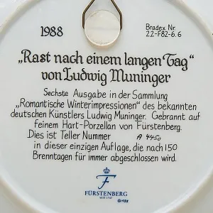 Коллекционная Тарелка  «Отдых после долгого дня» Фарфор Furstenberg Германия -1988 год.