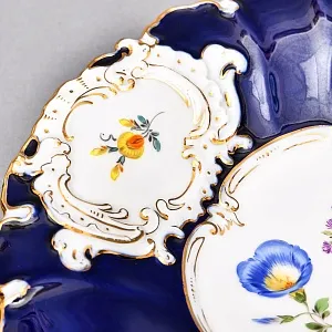 Коллекционное Фарфоровое Блюдо - Тарелка «Букет с розой и колокольчиком» Кобальт, MEISSEN Германия. 
