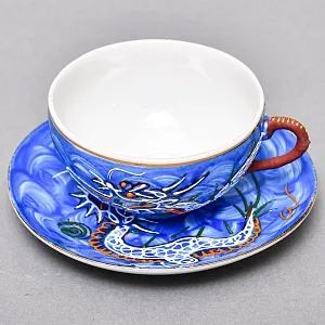 Чайный Сервиз на 6 персон «Синий Дракон», Фарфор SATSUMA Япония, середина ХХ века. 