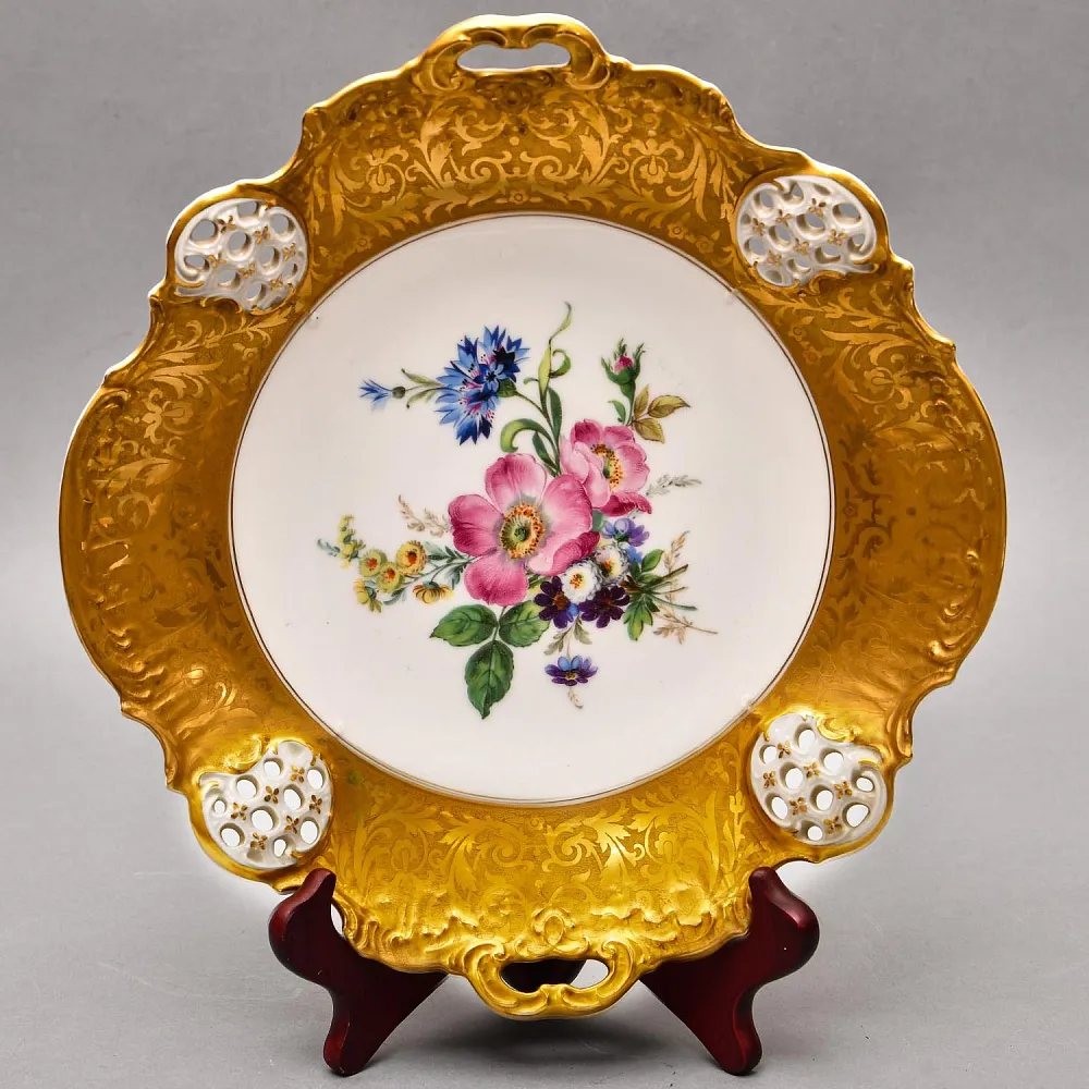 Коллекционное Блюдо - Тарелка с ручками «Букет с васильком», Фарфор ROSENTHAL Германия, 1938 - 1958 годы.