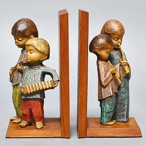 Букенды - Держатель - Ограничитель - Подставка для книг «Маленькие Музыканты», Дерево Германия - 60 гг.