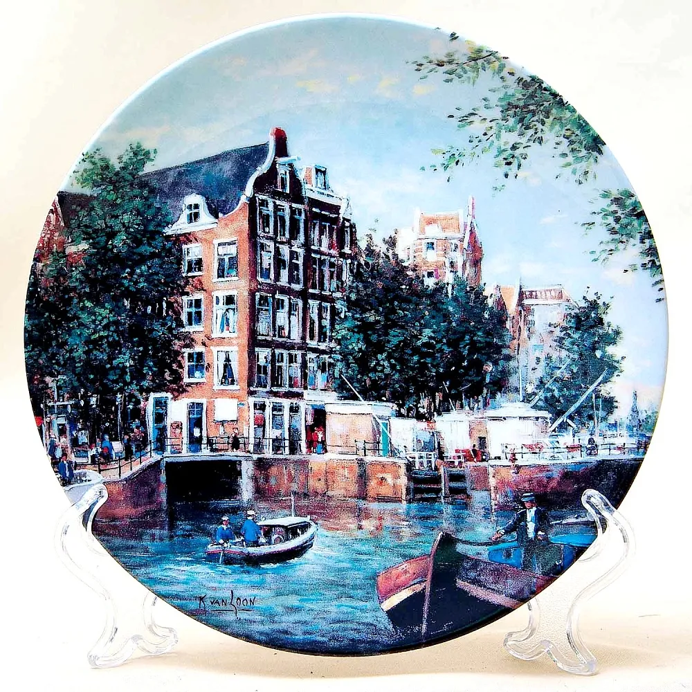 Коллекционная Тарелка «Канал Сингел в Амстердаме» Фарфор, Royal MOSA, Голландия -1991 год.