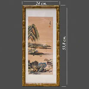 Редкость! Парные Картины - Пейзажи «Страна Грёз», Тушь Акварель Багет, Япония первая половина ХХ века..