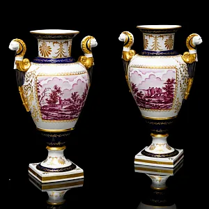 Коллекционные Парные Фарфоровые Вазы в стиле Ампир, Giulia Mangani Италия, середина ХХ века. 