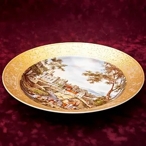 Большое Коллекционное Блюдо - Тарелка «Пейзаж на реке» Фарфор KAISER Германия.