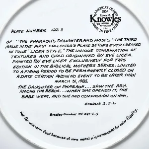 Коллекционная Фарфоровая тарелка «Еврейские предания. Бифья и Моисей», Knowles США - 1985 год.