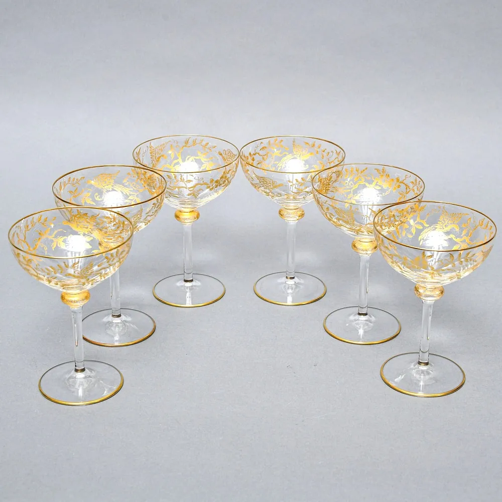 Хрустальные Фужеры для Шампанского - Креманки серия «Золотой Фазан», JOSEPHINENHUTTE, Германия -50 гг. 