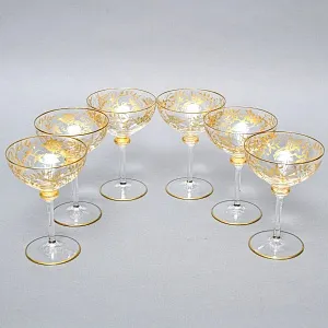 Хрустальные Фужеры для Шампанского - Креманки серия «Золотой Фазан», JOSEPHINENHUTTE, Германия -50 гг. 