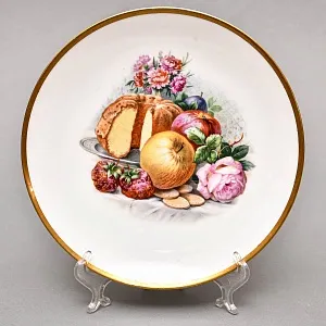 Десертный Набор из 4-х Фарфоровых Тарелок «Изысканные угощения и попугай» Fraureuth Германия, 1910 - 1926 гг.