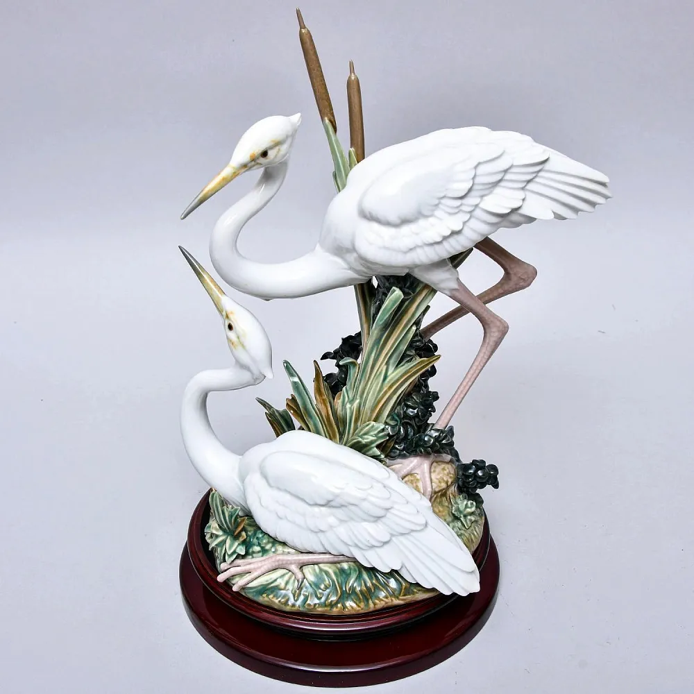 Редкость! Авторская Фарфоровая статуэтка «Две цапли на болоте», Lladro Испания, 1990 - 2004 годы.