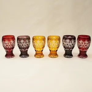 Редкость!!! Набор 6-ть Стаканов для Сока, Цветной Хрусталь, JOSKA BODENMAIS Германия, 60-е гг.