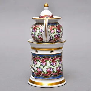 Антикварный Заварочный Чайник на подставке «Цветочная симфония», Франция - первая половина ХХ века. 