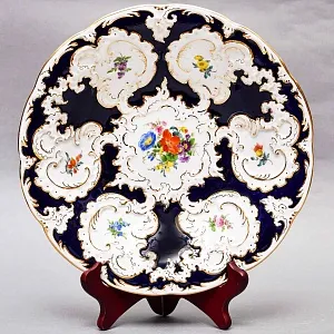 Коллекционное Фарфоровое Блюдо - Тарелка «ЦВЕТЫ», Кобальт, MEISSEN  Германия - середина ХХ века.  