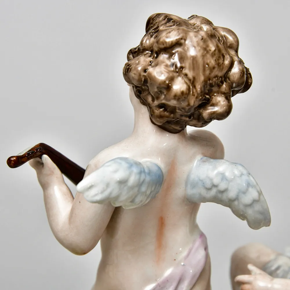 Редкость! Коллекционная Фарфоровая Статуэтка «ДВА ПУТТИ И ЛЕБЕДЬ», Scheibe - Alsbach Германия.