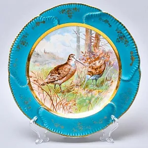 Редкость! Антикварное Блюдо - Тарелка «Охота - Птицы - Лесной Кулик» Фарфор Limoges Франция 20 гг.