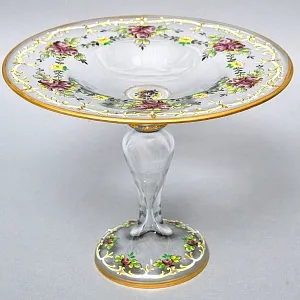 Редкость! Стеклянная Ваза - Фруктовница - Компотьер, роспись Эмали, JOSEPHINENHUTTE, Германия -50 гг. 