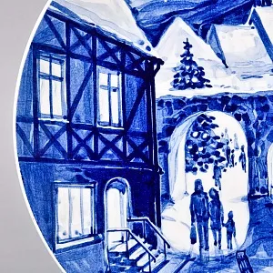 Коллекционная Настенная Тарелка - Блюдо «Рождественский пейзаж»,Фарфор MEISSEN Германия - 1975 год. 