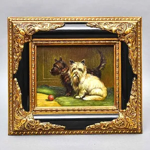 Старинная Картина «Шотландские Терьеры — Два Друга», Доска, масло, Англия середина ХХ века. 