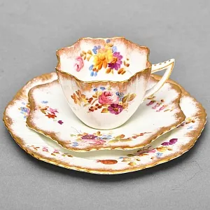 Антикварная Фарфоровая Чайная пара +Тарелка (Тройка) , Англия, конец ХIX - начало ХХ века.