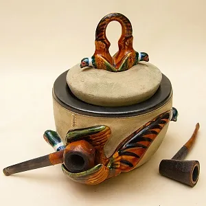 Редкость! Фарфоровая Банка для табака - Табакерка «Фазаны». LONSCHAMP ФРАНЦИЯ 60 гг.