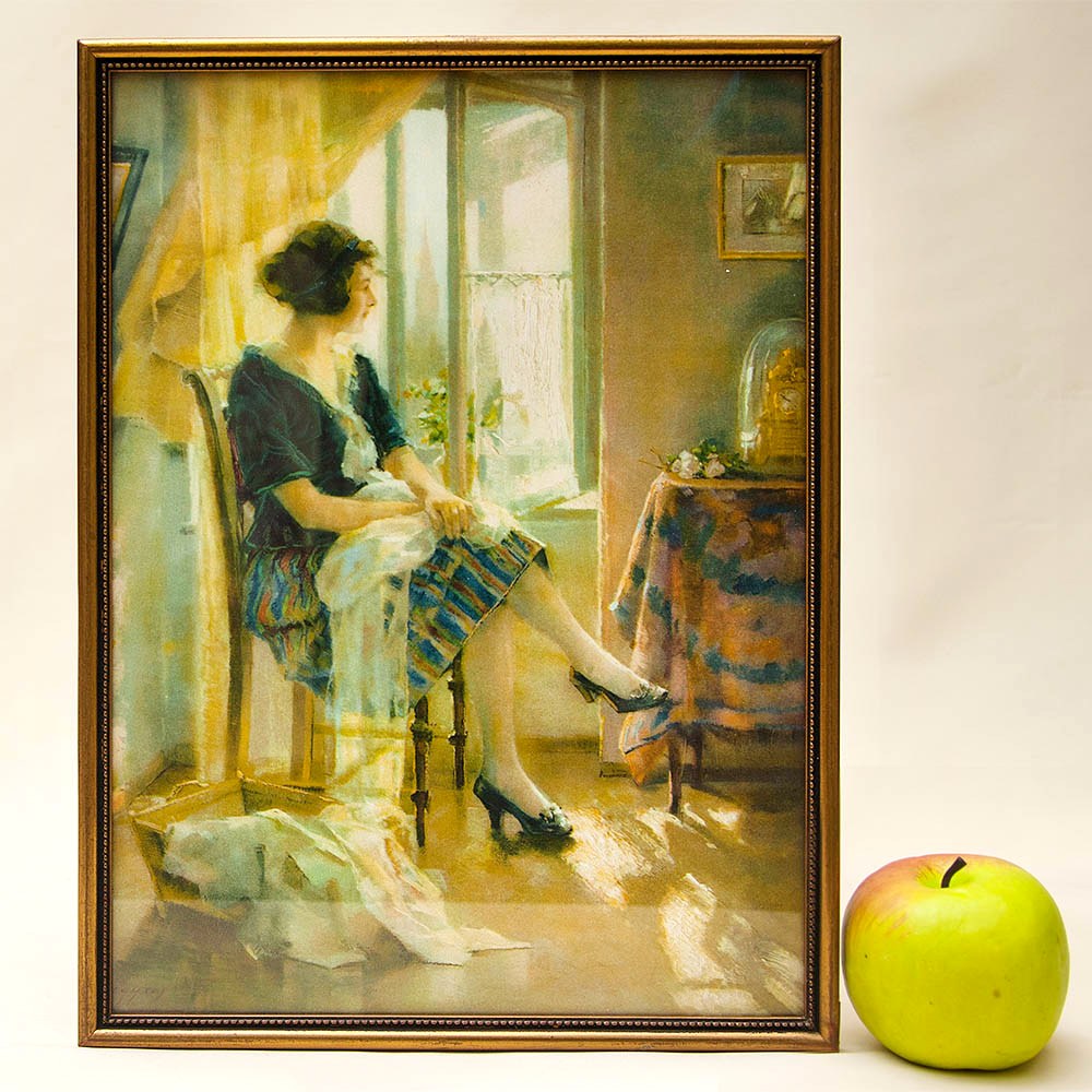 Винтажная Картина - Иллюстрация - Панно «Утро и домашние дела», Франция. 