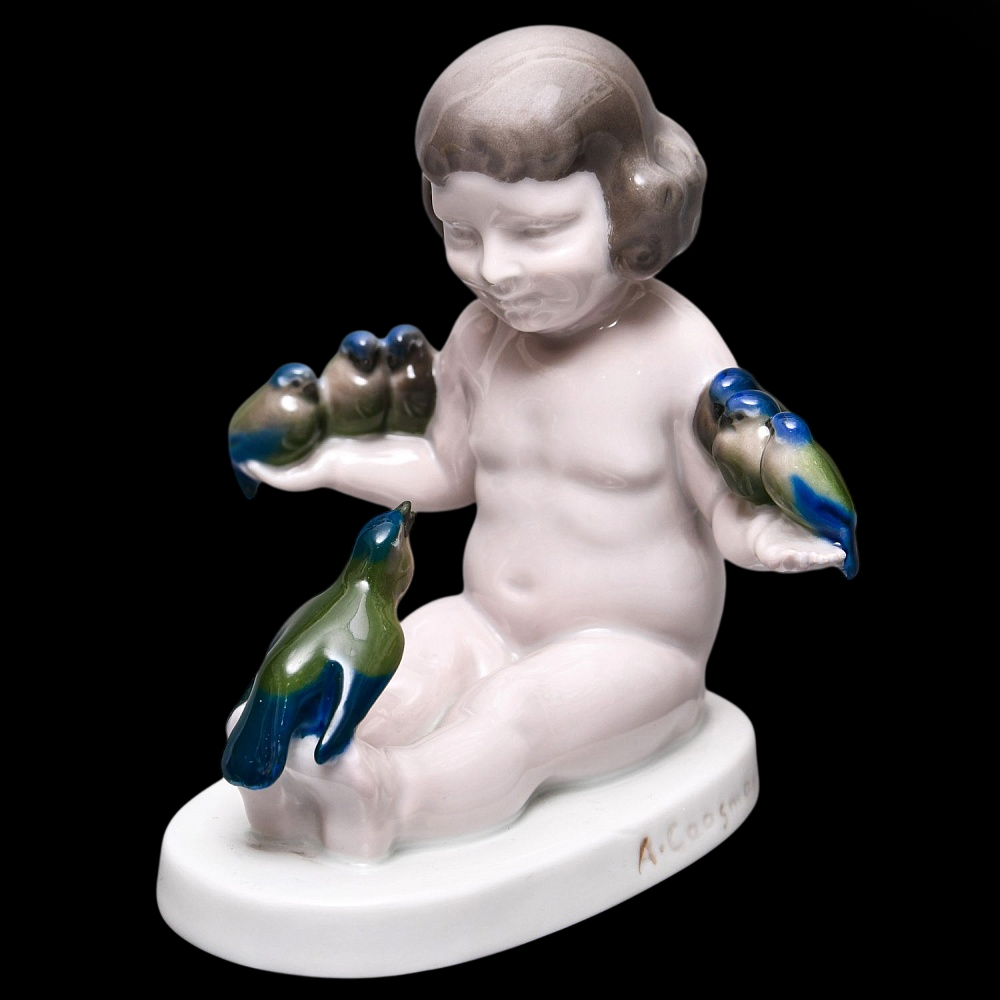 Редкость! Антикварная Фарфоровая статуэтка «Девочка с птицами», ROSENTHAL Германия - 1918 год.