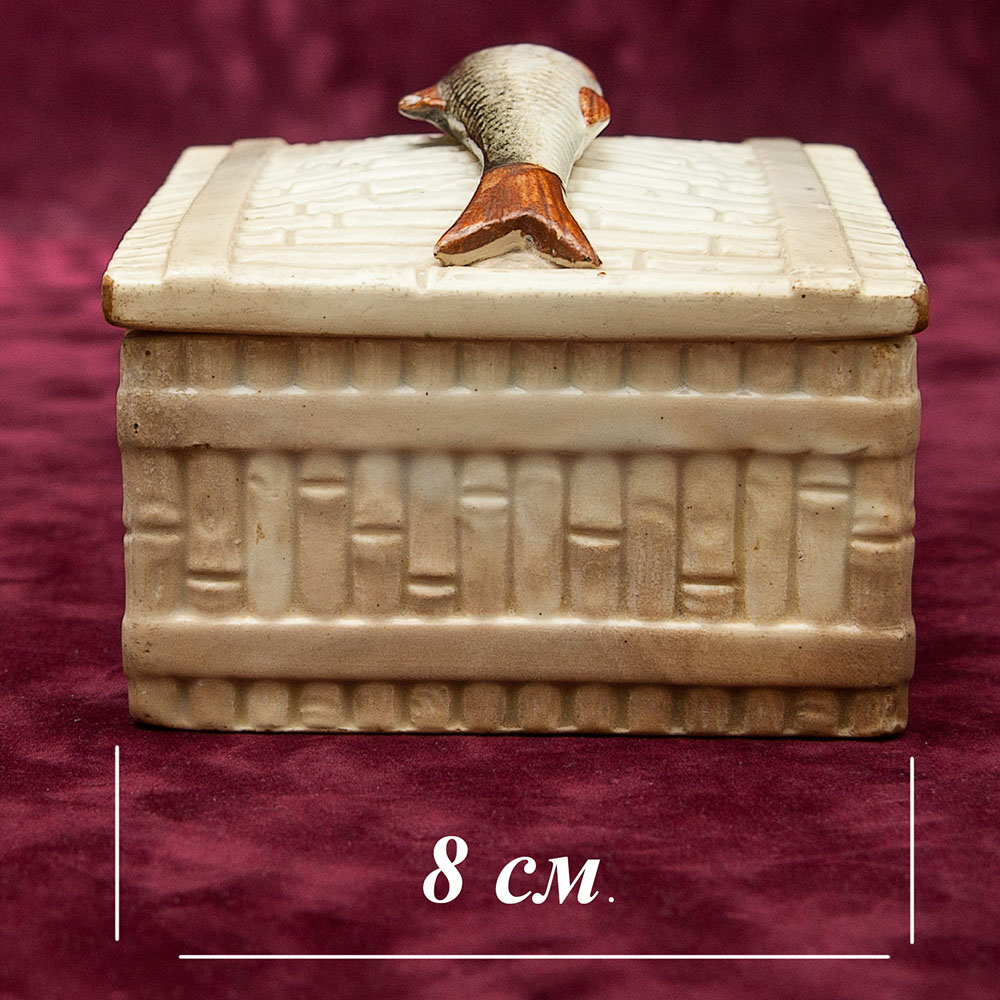 Антикварная Фаянсовая Шкатулка - Маслёнка - Паштетница «РЫБА - ПЕСКАРЬ», Россия - Кузнецов до 1917г.