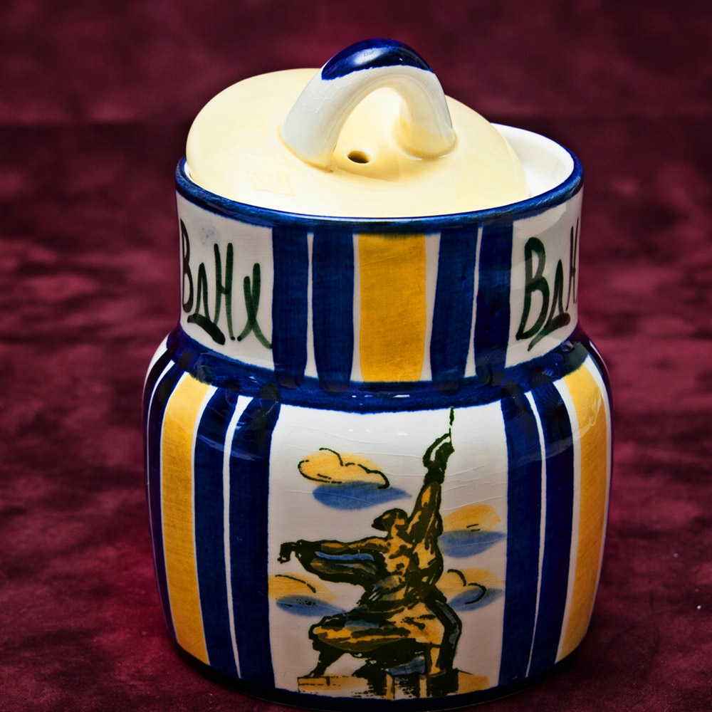 Фаянсовая Агитационная Банка с крышкой - Емкость «30 лет ВДНХ» ЗиК Конаково -1969 год.