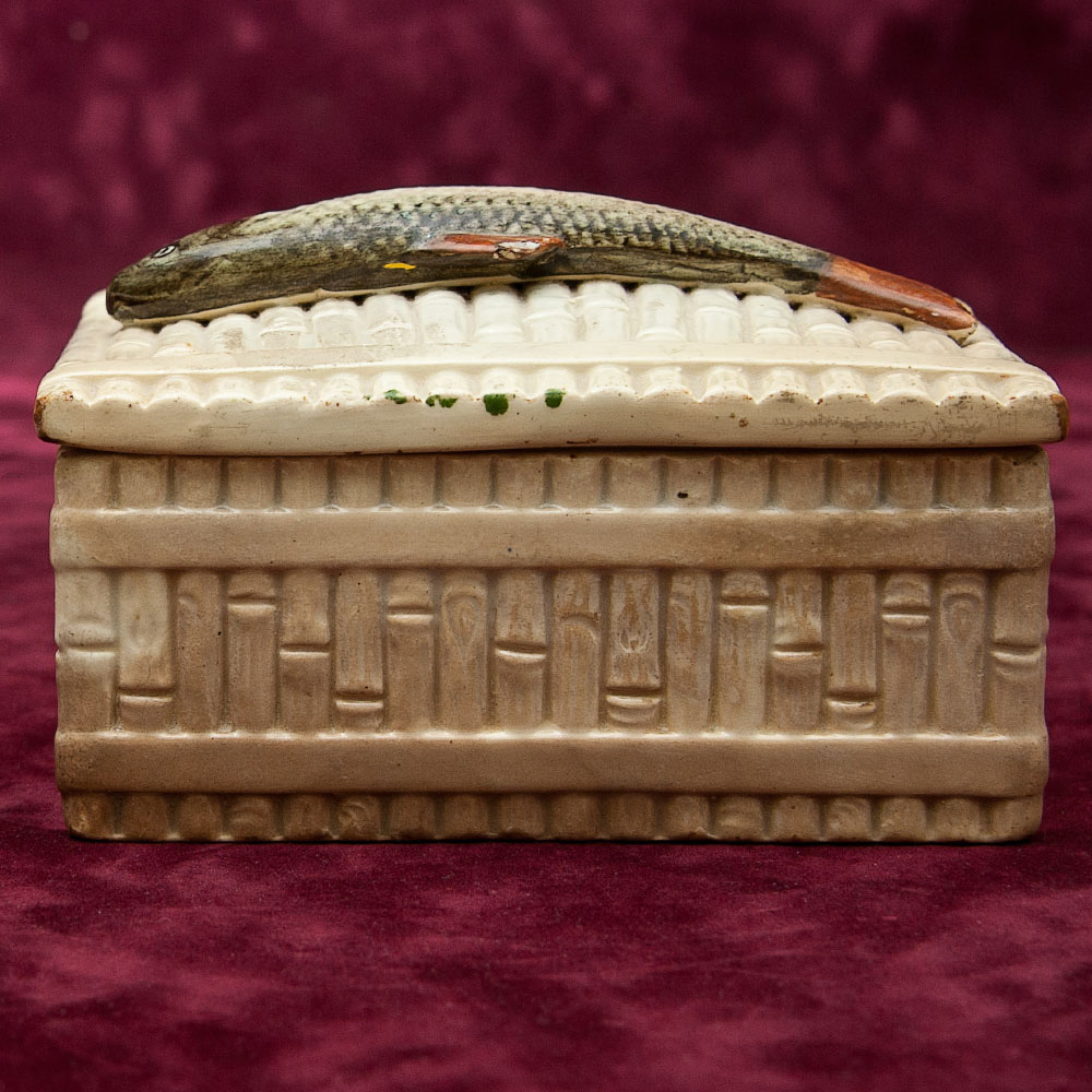 Антикварная Фаянсовая Шкатулка - Маслёнка - Паштетница «РЫБА - ПЕСКАРЬ», Россия - Кузнецов до 1917г.