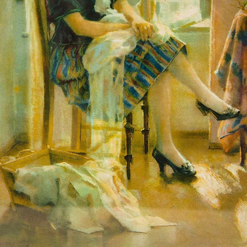 Винтажная Картина - Иллюстрация - Панно «Утро и домашние дела», Франция. 