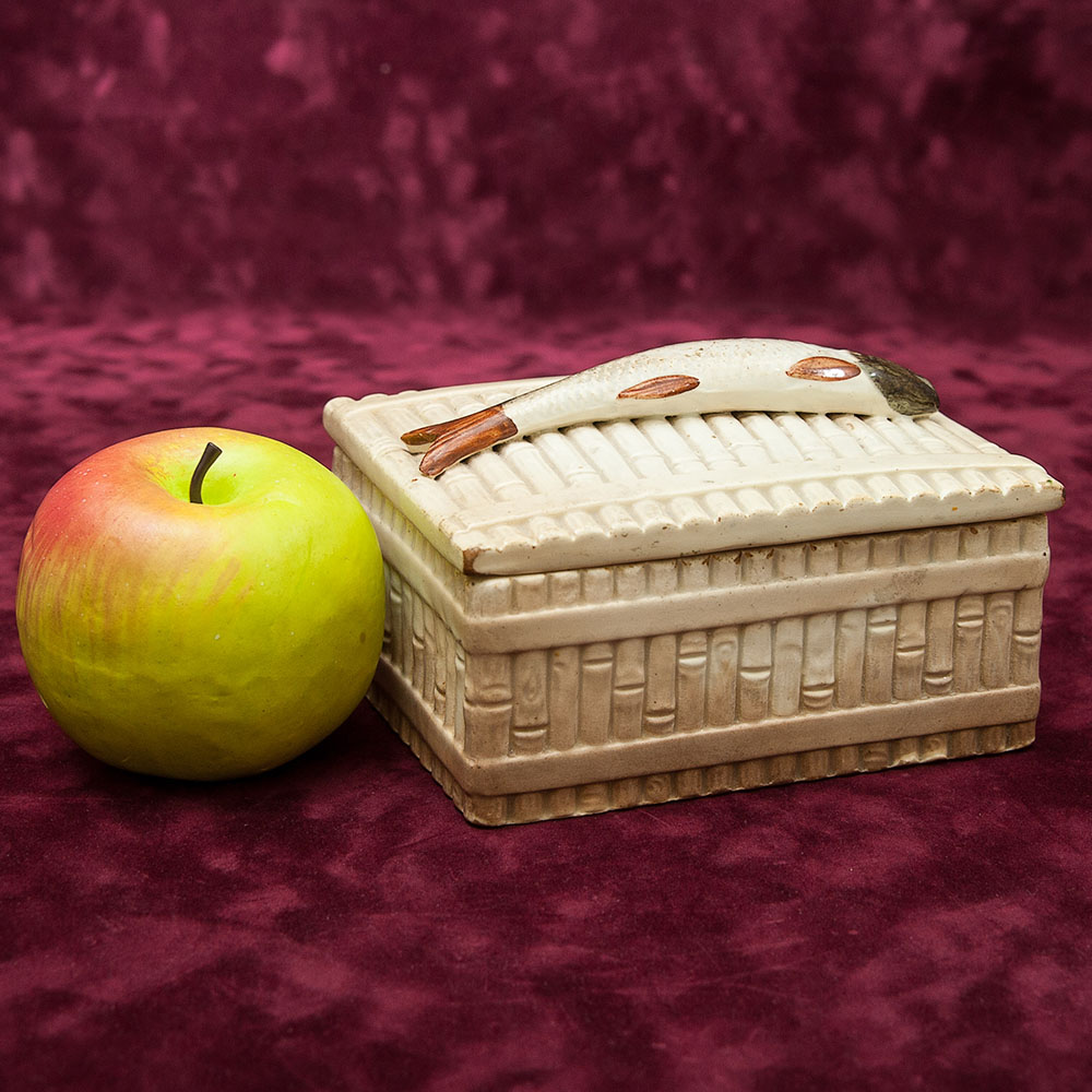 Антикварная Фаянсовая Шкатулка - Маслёнка - Паштетница «РЫБА - ПЕСКАРЬ», Россия - Кузнецов до 1917г.