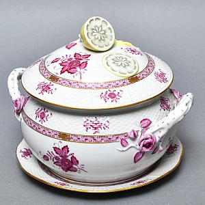 Фарфоровая Супница - Тюрина на подставке «APPONYI PURPUR», HEREND Венгрия - 1942 год.  