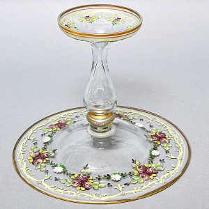 Редкость! Стеклянная Ваза - Фруктовница - Компотьер, роспись Эмали, JOSEPHINENHUTTE, Германия -50 гг. 