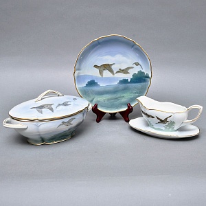 Столовый Фарфоровый сервиз «Охота» на 12 персон, Kaestner Saxonia Германия, первая половина ХХ века.