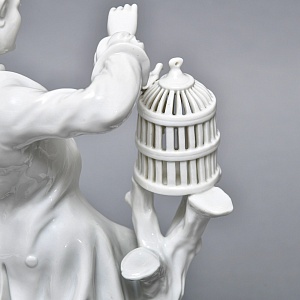 Антикварная Фарфоровая статуэтка «Птицелов с собакой», Fraureuth Германия, 1919 - 1926 годы. 