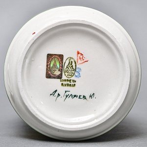 Авторский Чайный сервиз на 4 персоны «Лимоны», фарфор, ручная роспись, Гжель Россия -2000 г..