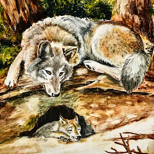 Большое Настенное Авторское Блюдо «Волки», Фаянс роспись, Конаково Россия.