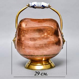 Классический Медный Зольник с Фарфоровыми ручками, Англия первая половина ХХ века!