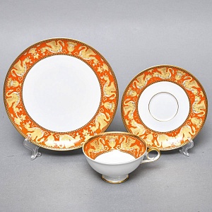 Коллекционная Фарфоровая Чайная тройка «Золотые грифоны», Kaiser Германия, 1979 - 1990 годы. 