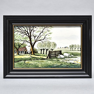 Фарфоровый Пласт - Картина - Панно «Сельский пейзаж. Пастбище», Royal Delft Голландия 50 гг. 