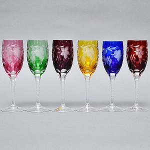 Набор 6-ть Фужеров серия «Prosecco - Виноград» Цветной Хрусталь, NACHTMANN Германия, 60-е гг.