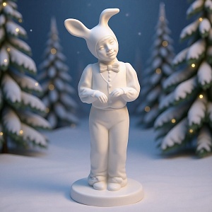 Коллекционная Авторская Статуэтка «Мой Зайчик» из серии «Детский Утренник», фарфор ИФЗ, Россия.