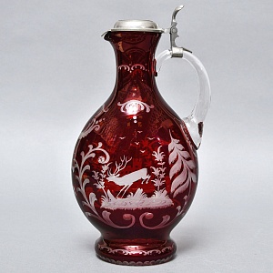 Редкость! Рубиновый Хрусталь - Кувшин «Охота - Олень», SCHONBORNER, Германия, 60 гг.