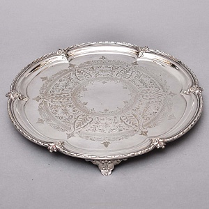 Винтажный Круглый Поднос на ножках, Металл Silverplate, SHEFFIELD Англия.