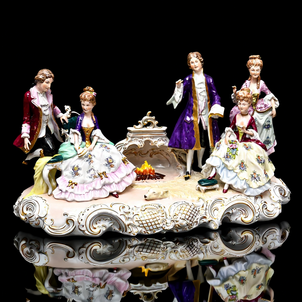 Редкость! Большая Фарфоровая статуэтка «Вечер у камина», Scheibe-Alsbach Германия, середина ХХ века.