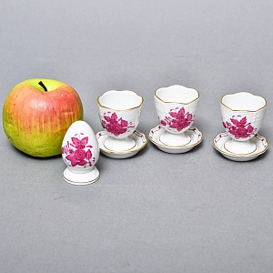 Набор для завтрака - три Пашотницы и Солонка «APPONYI PURPUR», Фарфор HEREND Венгрия. 