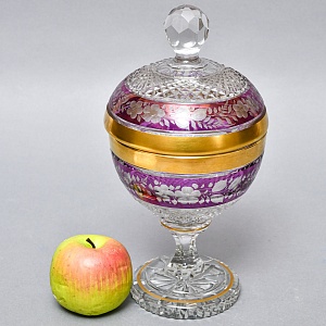 Винтажная Хрустальная Ваза с крышкой - Конфетница - Доза, Egermann, Богемия, Чехия 50-е гг. 
