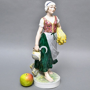 Большая! Коллекционная Фарфоровая статуэтка «Крестьянка с серпом и колосьями», Karl Ens Германия.