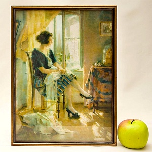 Винтажная Картина - Иллюстрация - Панно «Утро и домашние дела», Франция. 